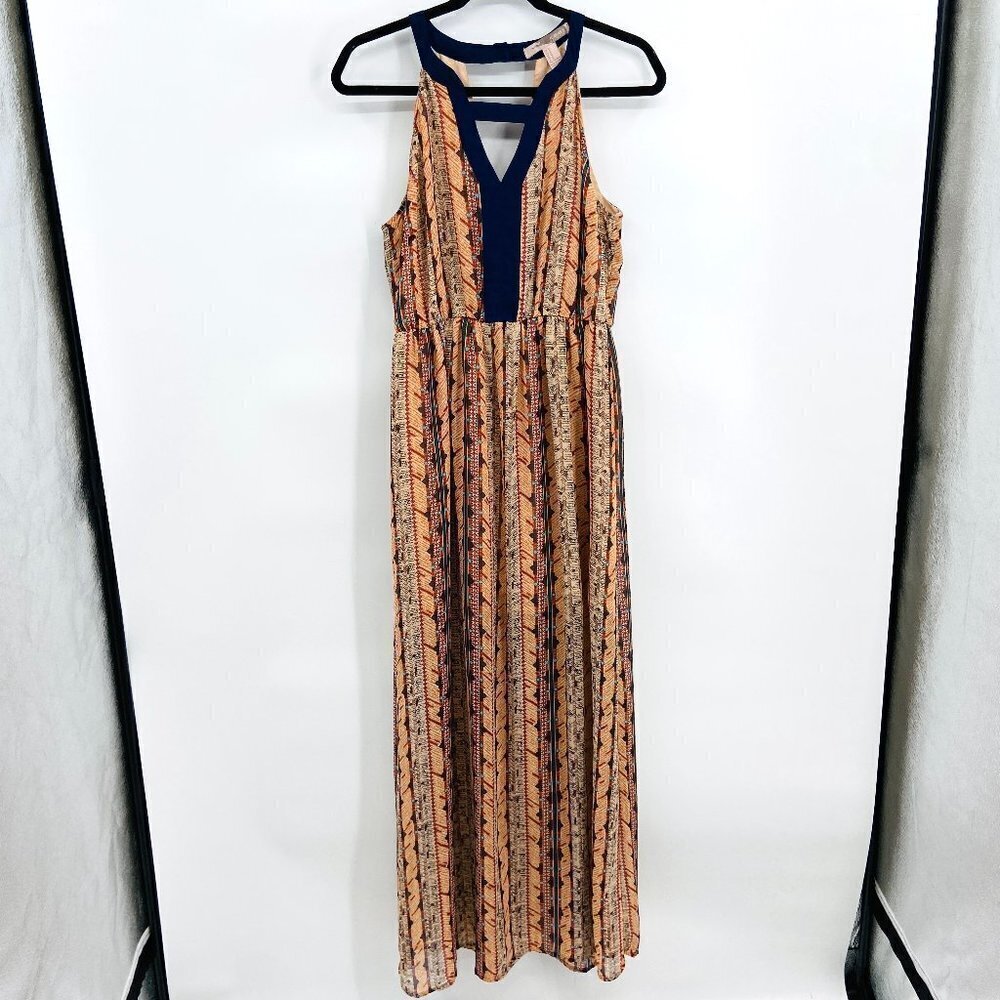 FOREVER 21 Peach Geometric Print Sleeveless Maxi Summer Dress Size Medium